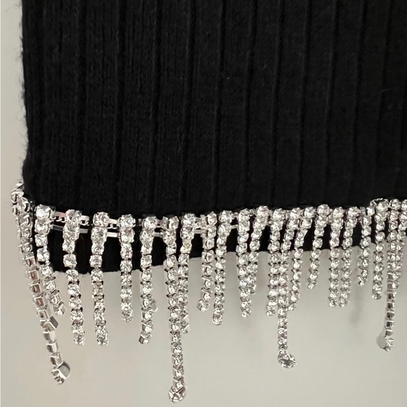 Zara BLACK SWEATER KNIT DRESS WITH HANGING RHINESTONES - Picture 12 of 12